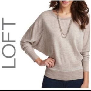 𝅺LOFT Sparkle Semi Sheer Ribbon Tie Dolman Blouse Grey Size Medium